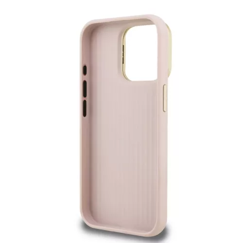 Guess PU Grained 4G Logo Stand Camera Frame tok iPhone 15 Pro készülékhez rózsaszín