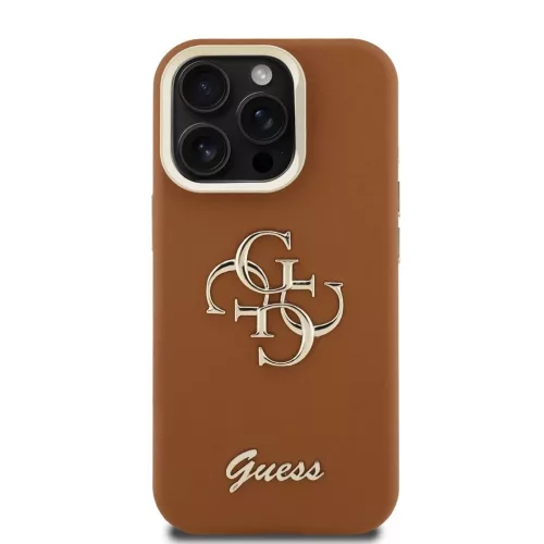 Guess PU Grained 4G Logo Stand Camera Frame tok az iPhone 15 Pro Max készülékhez barna