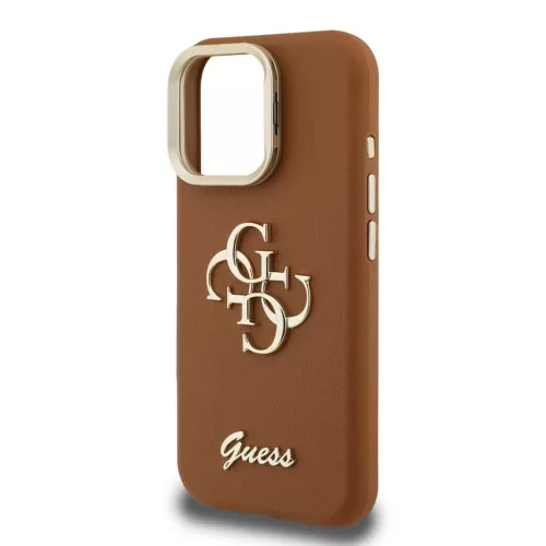 Guess PU Grained 4G Logo Stand Camera Frame tok az iPhone 15 Pro Max készülékhez barna