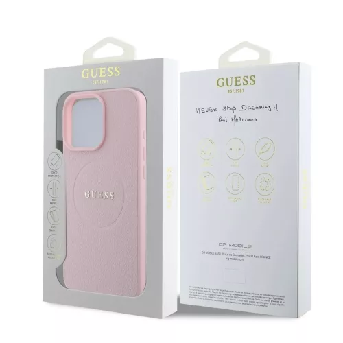 Guess PU Grained Classic Logo MagSafe tok iPhone 16 Pro készülékhez rózsaszín