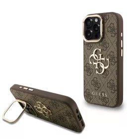   Guess PU 4G Metal Logo Stand Camera Frame tok iPhone 15 Pro készülékhez barna