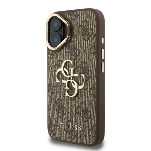 Guess PU 4G Metal Logo Stand Camera Frame tok iPhone 16 készülékhez barna