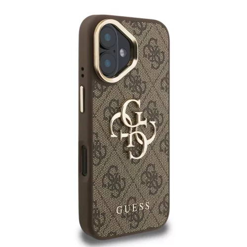 Guess PU 4G Metal Logo Stand Camera Frame tok iPhone 16 készülékhez barna