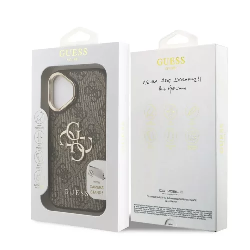 Guess PU 4G Metal Logo Stand Camera Frame tok iPhone 16 készülékhez barna