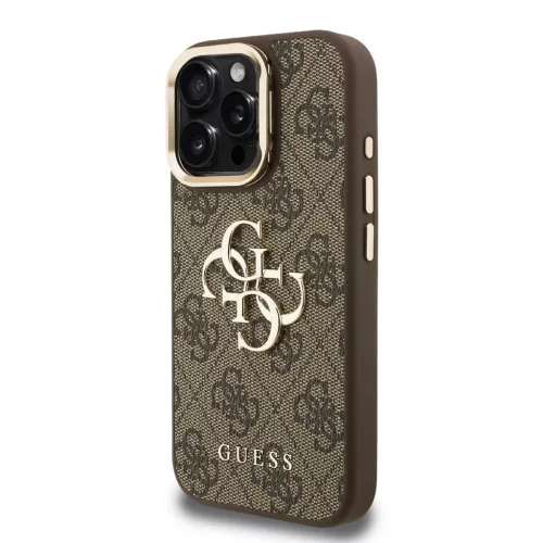 Guess PU 4G Metal Logo Stand Camera Frame tok iPhone 16 Pro készülékhez barna