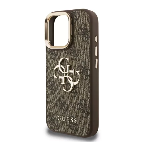 Guess PU 4G Metal Logo Stand Camera Frame tok iPhone 16 Pro készülékhez barna