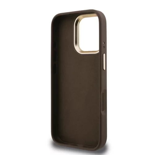 Guess PU 4G Metal Logo Stand Camera Frame tok iPhone 16 Pro készülékhez barna