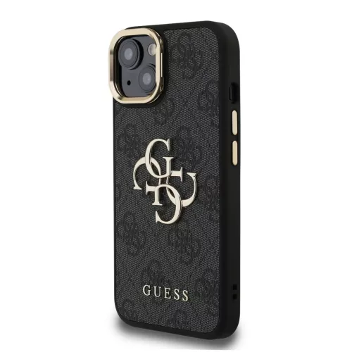 Guess PU 4G Metal Logo Stand Camera Frame tok iPhone 13 készülékhez fekete