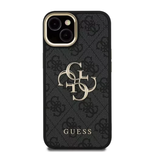 Guess PU 4G Metal Logo Stand Camera Frame tok iPhone 13 készülékhez fekete