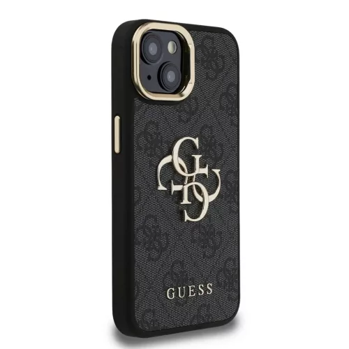 Guess PU 4G Metal Logo Stand Camera Frame tok iPhone 13 készülékhez fekete