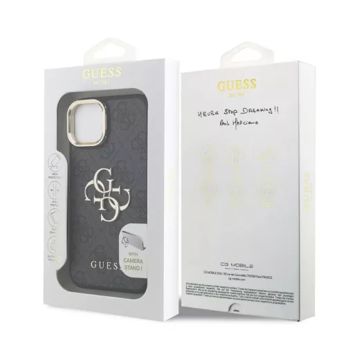 Guess PU 4G Metal Logo Stand Camera Frame tok iPhone 13 készülékhez fekete
