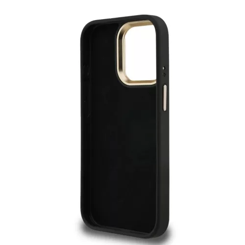 Guess PU 4G Metal Logo Stand Camera Frame tok iPhone 15 Pro készülékhez fekete