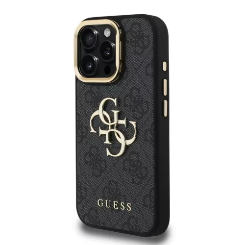 Guess PU 4G Metal Logo Stand Camera Frame tok iPhone 15 Pro Max készülékhez fekete