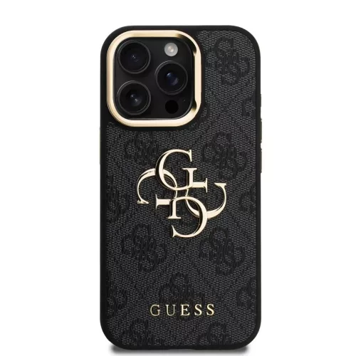 Guess PU 4G Metal Logo Stand Camera Frame tok iPhone 15 Pro Max készülékhez fekete