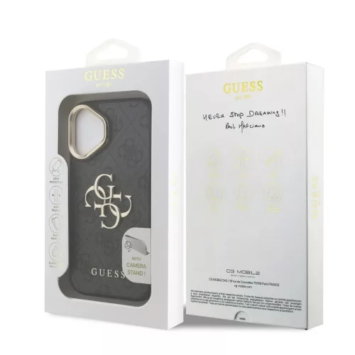 Guess PU 4G Metal Logo Stand Camera Frame tok iPhone 16 készülékhez fekete
