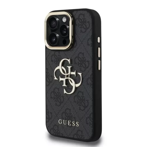 Guess PU 4G Metal Logo Stand Camera Frame tok iPhone 16 Pro készülékhez fekete
