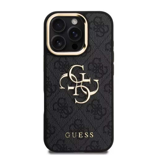 Guess PU 4G Metal Logo Stand Camera Frame tok iPhone 16 Pro készülékhez fekete