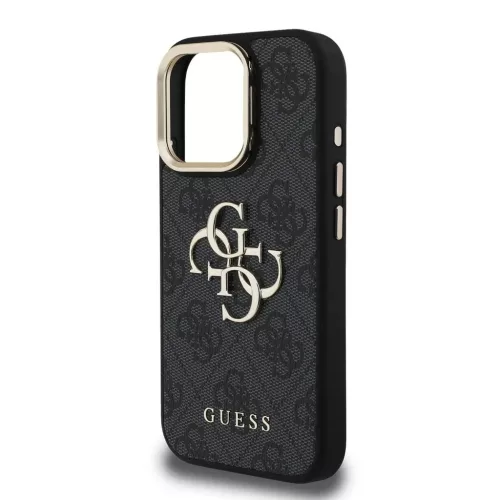 Guess PU 4G Metal Logo Stand Camera Frame tok iPhone 16 Pro készülékhez fekete