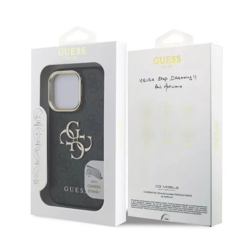 Guess PU 4G Metal Logo Stand Camera Frame tok iPhone 16 Pro készülékhez fekete