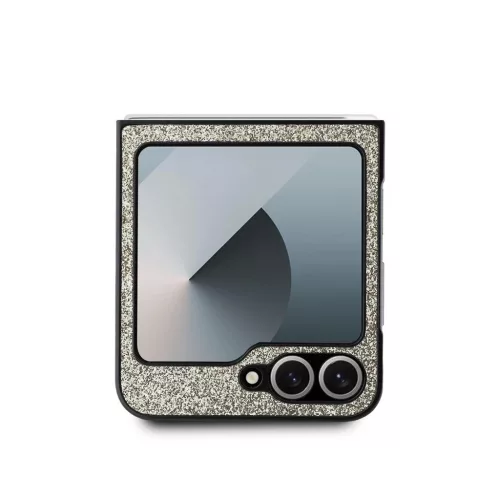 Guess PC/TPU Glitter Flakes Metal Logo tok Samsung Galaxy Z Flip 6 készülékhez arany