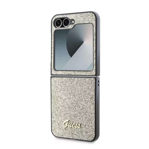 Guess PC/TPU Glitter Flakes Metal Logo tok Samsung Galaxy Z Flip 6 készülékhez arany