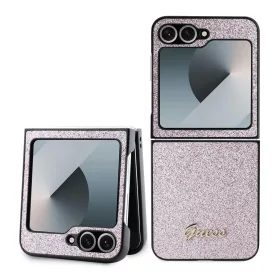   Guess PC/TPU Glitter Flakes Metal Logo tok Samsung Galaxy Z Flip 6 készülékhez rózsaszín
