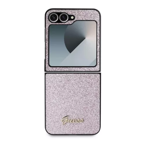 Guess PC/TPU Glitter Flakes Metal Logo tok Samsung Galaxy Z Flip 6 készülékhez rózsaszín