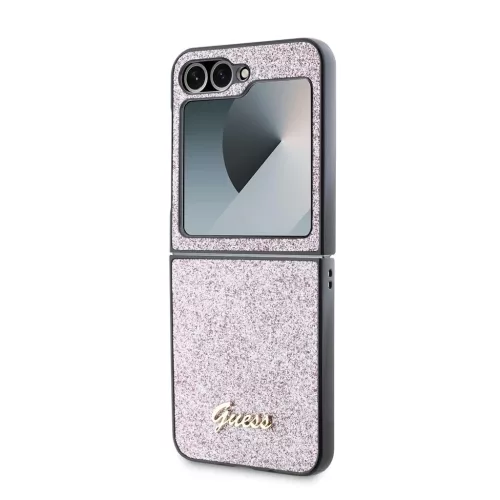 Guess PC/TPU Glitter Flakes Metal Logo tok Samsung Galaxy Z Flip 6 készülékhez rózsaszín