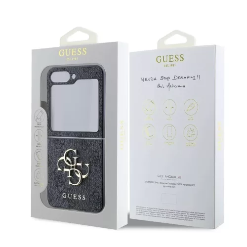 Guess PU 4G Metal Logo tok Samsung Galaxy Z Flip 6 készülékhez szürke