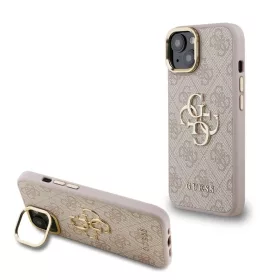   Guess PU 4G Metal Logo Stand Camera Frame tok iPhone 15 készülékhez rózsaszín