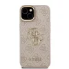 Guess PU 4G Metal Logo Stand Camera Frame tok iPhone 15 készülékhez rózsaszín