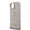 Guess PU 4G Metal Logo Stand Camera Frame tok iPhone 15 készülékhez rózsaszín