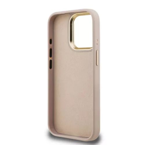 Guess PU 4G Metal Logo Stand Camera Frame tok iPhone 15 Pro készülékhez rózsaszín