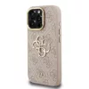 Guess PU 4G Metal Logo állványos kamera keretes tok iPhone 15 Pro Max készülékhez rózsaszín