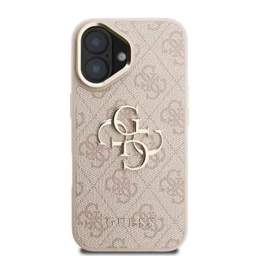 Guess PU 4G fém logós állványos kamerakeretes tok iPhone 16 készülékhez rózsaszín