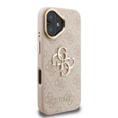 Guess PU 4G fém logós állványos kamerakeretes tok iPhone 16 készülékhez rózsaszín