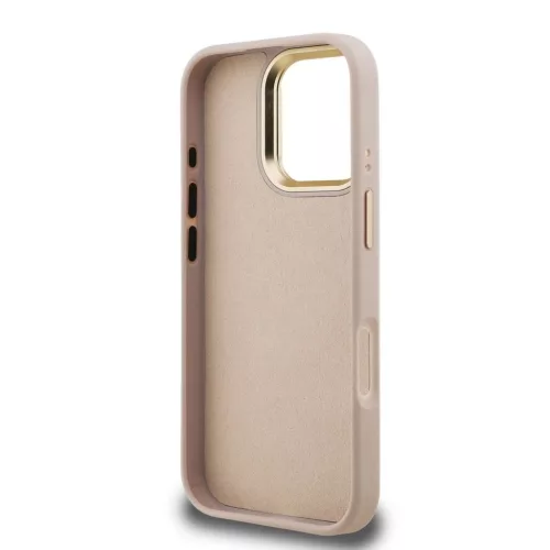 Guess PU 4G Metal Logo Stand Camera Frame tok iPhone 16 Pro készülékhez rózsaszín