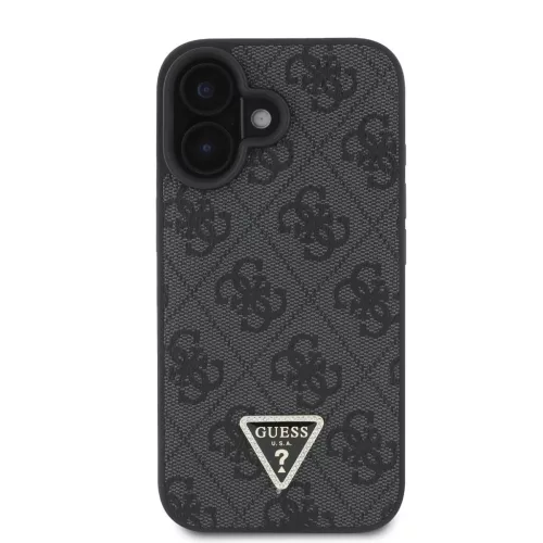 Guess PU 4G Strass Triangle Metal Logo tok + keresztpánt iPhone 16 készülékhez fekete