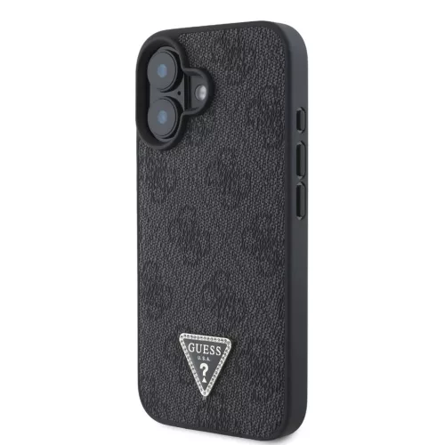 Guess PU 4G Strass Triangle Metal Logo tok + keresztpánt iPhone 16 készülékhez fekete