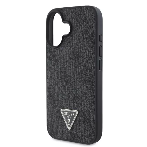 Guess PU 4G Strass Triangle Metal Logo tok + keresztpánt iPhone 16 készülékhez fekete