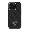 Guess PU 4G Strass Triangle Logo Állványos Kamerakeretes MagSafe tok iPhone 15 Pro Max készülékhez fekete