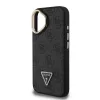 Guess PU 4G Strass Triangle Logo Stand Camera Frame MagSafe Tok iPhone 16 készülékhez fekete