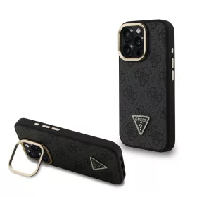   Guess PU 4G Strass Triangle Logo Stand Camera Frame MagSafe tok iPhone 16 Pro készülékhez fekete