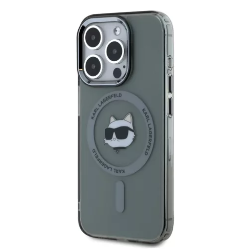 Karl Lagerfeld IML Choupette Head Metal Frame MagSafe tok iPhone 15 Pro készülékhez fekete