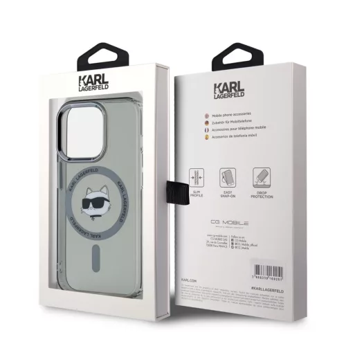 Karl Lagerfeld IML Choupette Head Metal Frame MagSafe tok iPhone 15 Pro Max készülékhez fekete