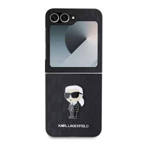 Karl Lagerfeld PU Saffiano Monogram Ikonik tok Samsung Galaxy Z Flip 6 készülékhez fekete