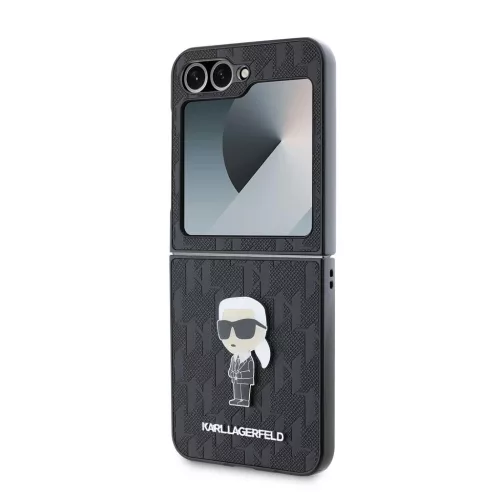 Karl Lagerfeld PU Saffiano Monogram Ikonik tok Samsung Galaxy Z Flip 6 készülékhez fekete