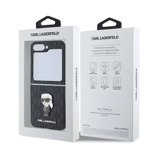 Karl Lagerfeld PU Saffiano Monogram Ikonik tok Samsung Galaxy Z Flip 6 készülékhez fekete