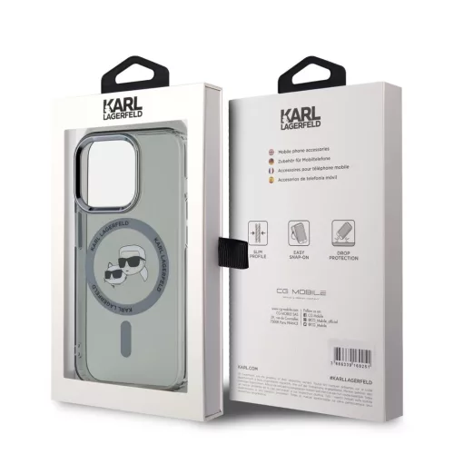 Karl Lagerfeld IML K&CH Heads Metal Frame MagSafe tok iPhone 15 Pro készülékhez fekete