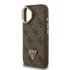 Guess PU 4G Strass Triangle Logo Stand Camera Frame MagSafe tok iPhone 16 készülékhez barna